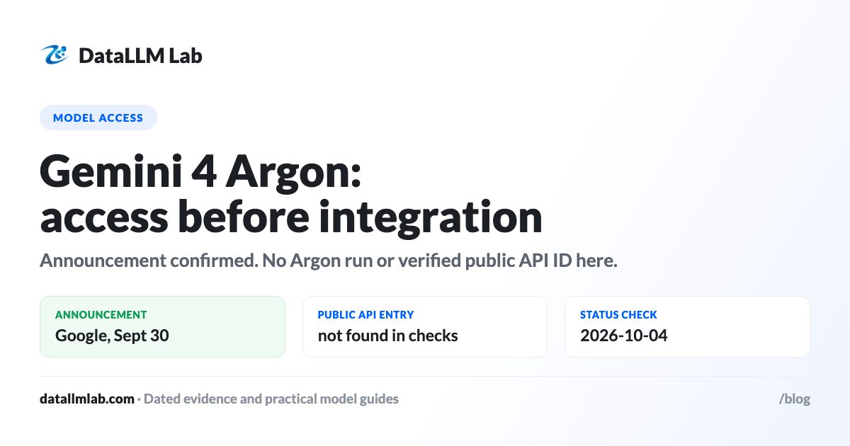 DataLLM Lab article cover: Gemini 4 Argon announcement and API access status