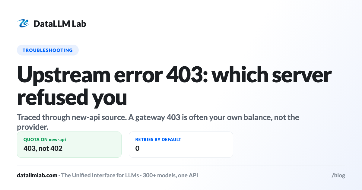 DataLLM Lab article cover: Upstream Error 403: Which Server Refused You, and How to Tell